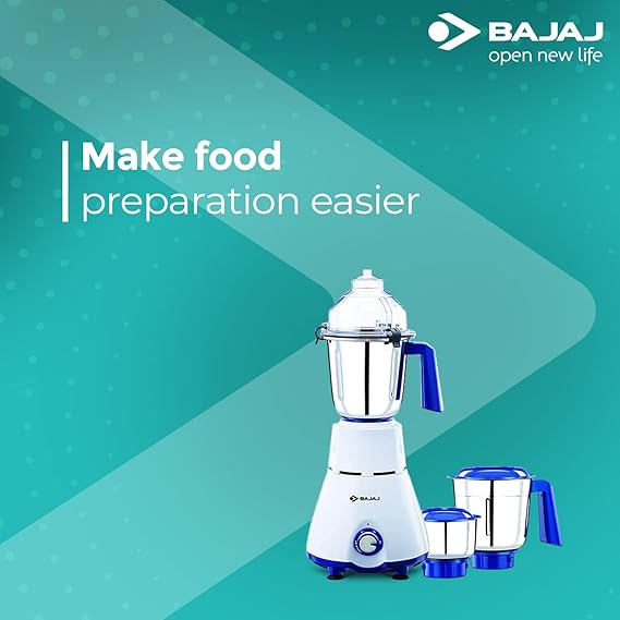 Bajaj Typhoon 750W Mixer Grinder | Nutri-Pro Feature | 3 Jars | Anti-Slip Handles 【White】