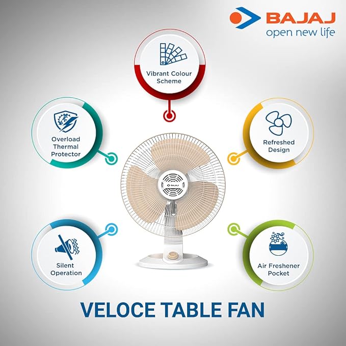 Bajaj Veloce 400 MM Table Fan For Home | Air Freshener Pocket