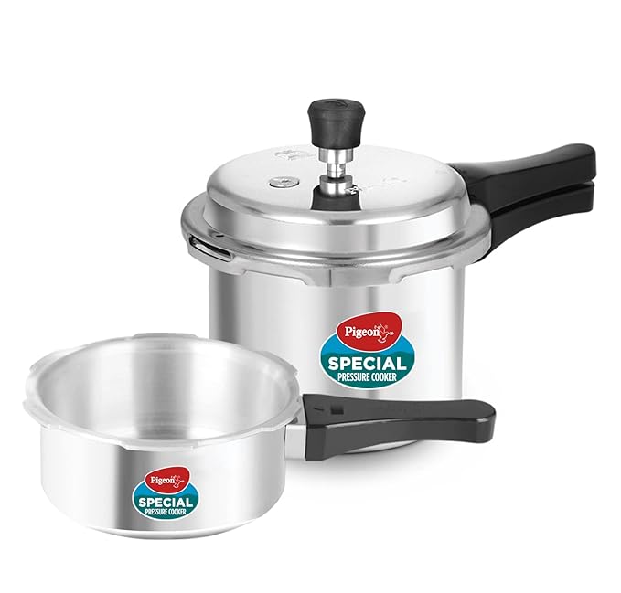 Pigeon by Stovekraft (14331) Aluminium Pressure Cooker Combo 2 Litre and 3 Litre Induction Base Outer Lid (Silver)