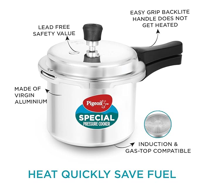 Pigeon by Stovekraft (14331) Aluminium Pressure Cooker Combo 2 Litre and 3 Litre Induction Base Outer Lid (Silver)