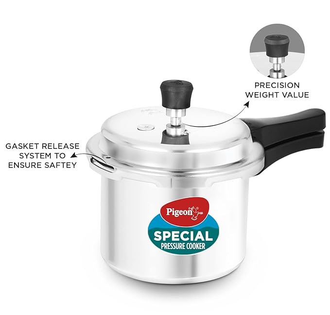 Pigeon by Stovekraft (14331) Aluminium Pressure Cooker Combo 2 Litre and 3 Litre Induction Base Outer Lid (Silver)