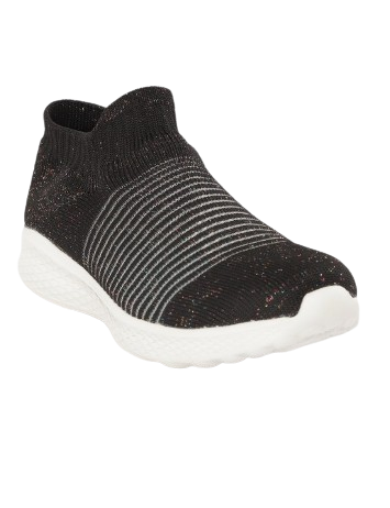 Crew STREET Women Black Striped Shimmer Detail Slip-On Sneakers