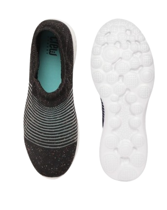 Crew STREET Women Black Striped Shimmer Detail Slip-On Sneakers