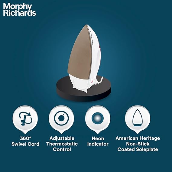 Morphy Richards Daisy 1000W Dry Iron with American Heritage Non-Stick Coated Soleplate, White