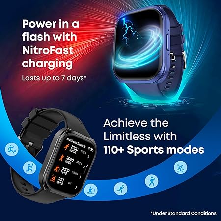 Fastrack New Limitless FS1+ Smart Watch|Biggest 2.01" Ultra VU Display |Industry Best 950 Nits Brightness |Single  Sync BT Calling| Nitro Fast Charging