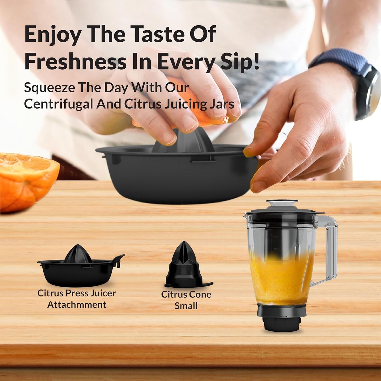 Havells Foodo 750 Watt Mixer Grinder with 5 Jars | Includes Food Processor Jar with Dual Pusher | 14-in-1 Functionality | Rust-Resistant 304 SS Blades | Storage Box | (Black)