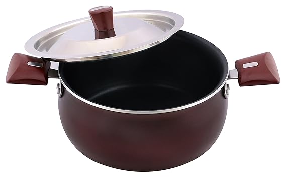 Nirlep by Bajaj Aluminium Electricals Selec+ Non Stick Induction Handi with Lid, 2.8 LTR (Maroon)
