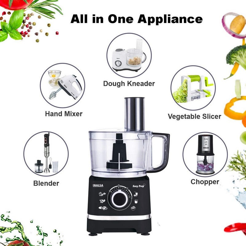 Inalsa Easy Prep_ 800 W Food Processor (Black)