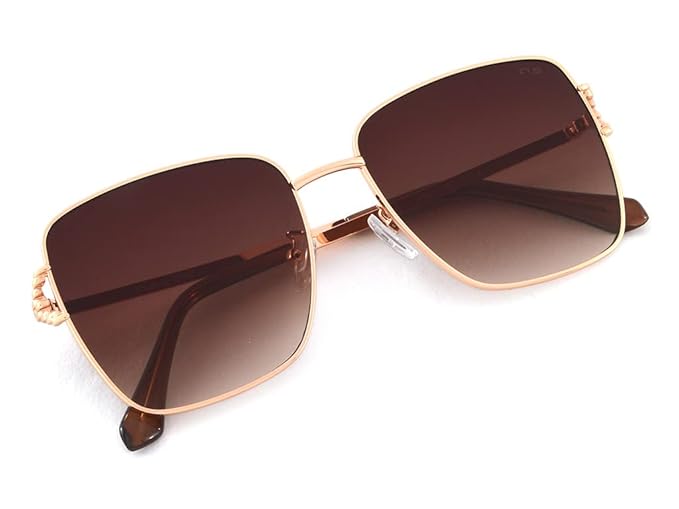 IRUS 100% UV protected sunglasses for Women | Size- Large | Shape- Square | Model- IRS1140C2SG (Shiny Gold)