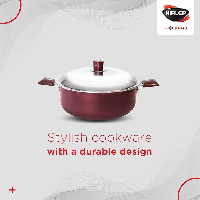 Nirlep by Bajaj Electricals Aluminium Select J Class Non Stick Induction Casserole with Lid, 3 Liters, Maroon Red
