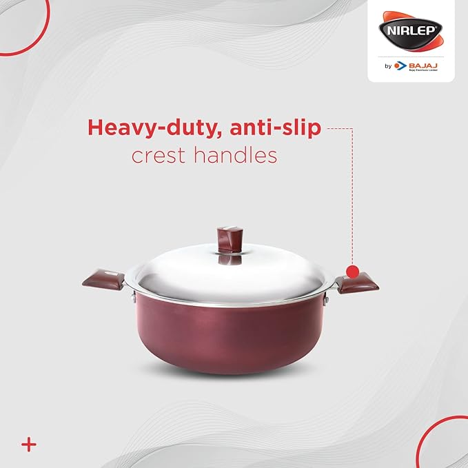 Nirlep by Bajaj Electricals Aluminium Select J Class Non Stick Induction Casserole with Lid, 3 Liters, Maroon Red
