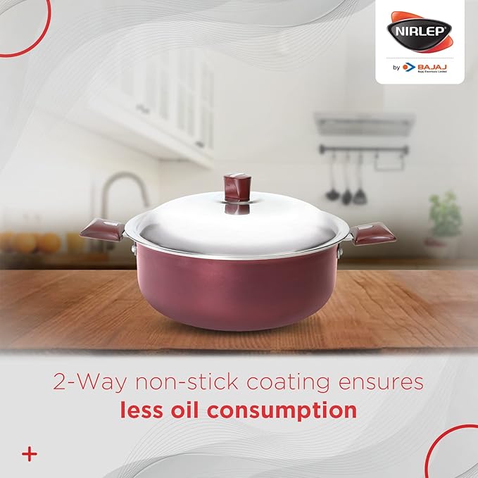 Nirlep by Bajaj Electricals Aluminium Select J Class Non Stick Induction Casserole with Lid, 3 Liters, Maroon Red