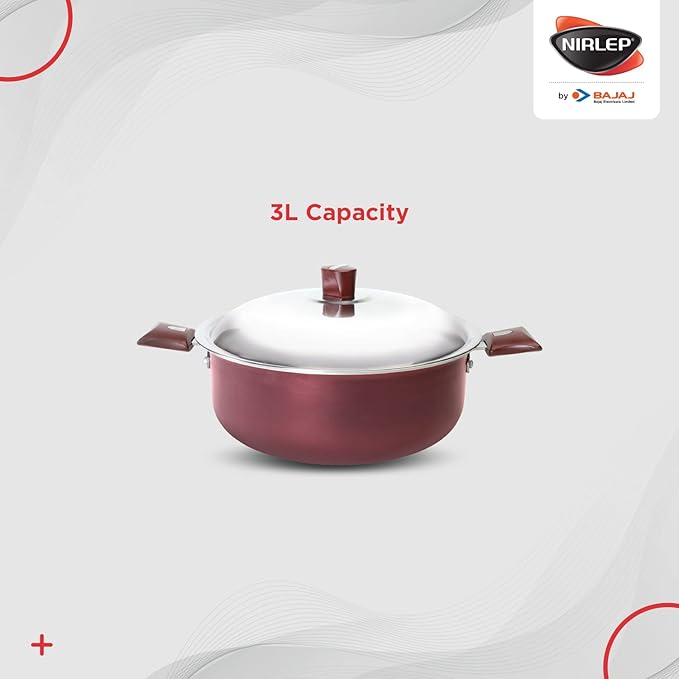 Nirlep by Bajaj Electricals Aluminium Select J Class Non Stick Induction Casserole with Lid, 3 Liters, Maroon Red