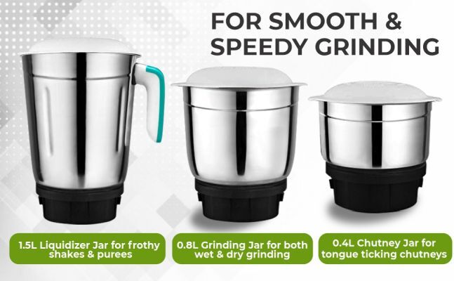 INALSA Mixer Grinder Jazz Pro -550W with 3 Stainless Steel Jars
