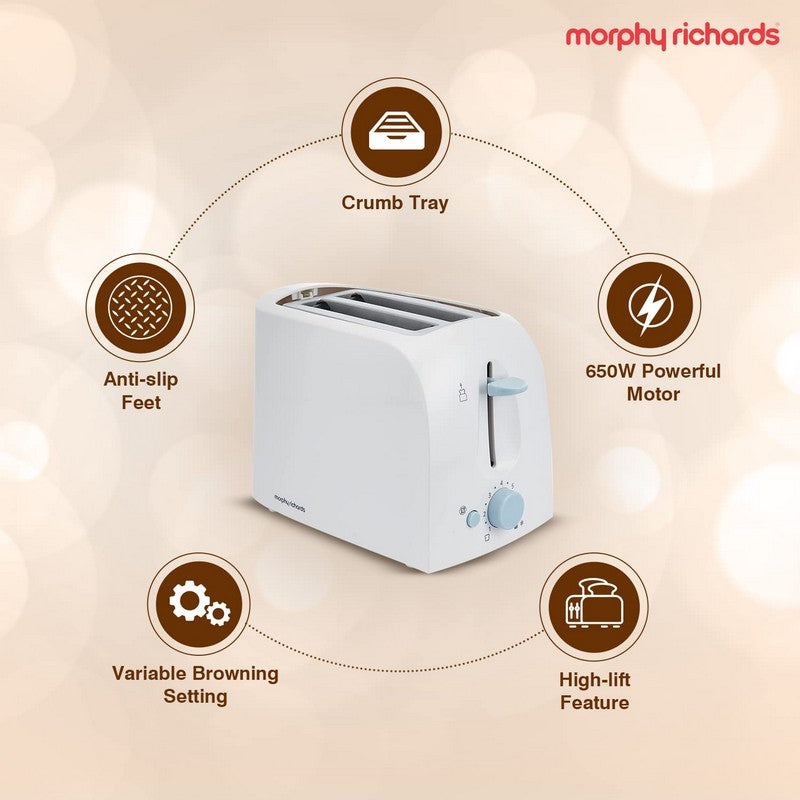 Morphy Richards AT 201 650 W Pop Up Toaster (White)