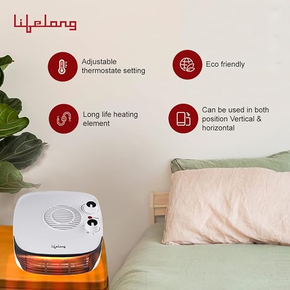 Lifelong Regalia 2000 Watt Room Heater for Home with 3 Air Setting & ISI Certified, Portable Electric Blower Heater, Room Heater for Bedroom & Office (LLFH921, White)
