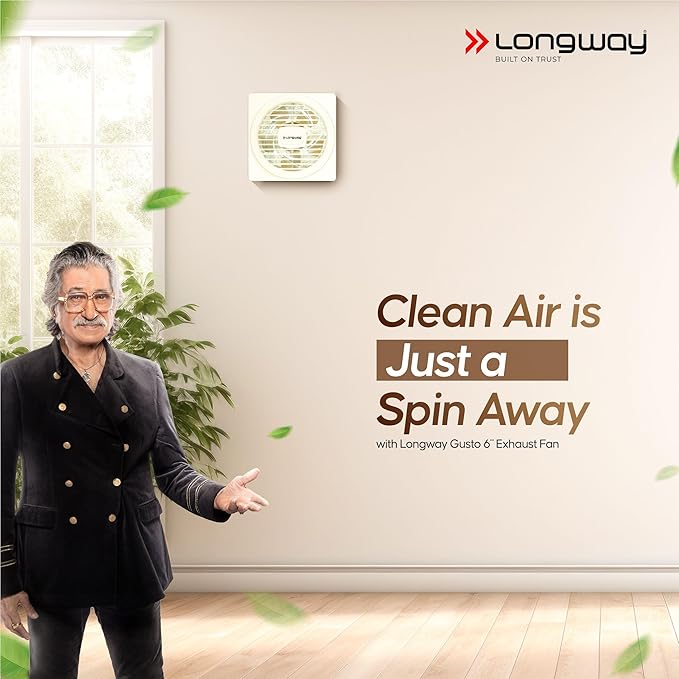 LONGWAY Gusto 6 Inch 150 MM Ventilation Exhaust Fan | High Speed Powerful Motor | Suitable for Bathroom, Kitchen, Office (Ivory)