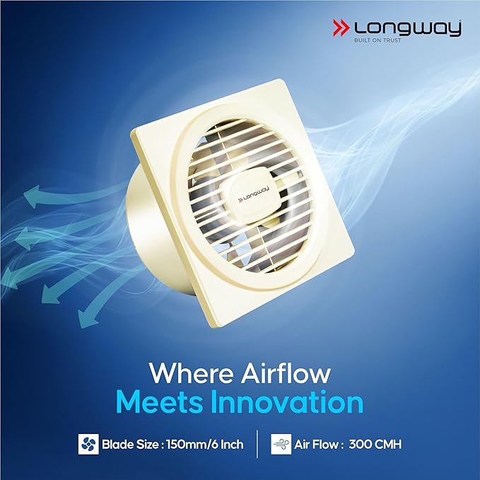 LONGWAY Gusto 6 Inch 150 MM Ventilation Exhaust Fan | High Speed Powerful Motor | Suitable for Bathroom, Kitchen, Office (Ivory)