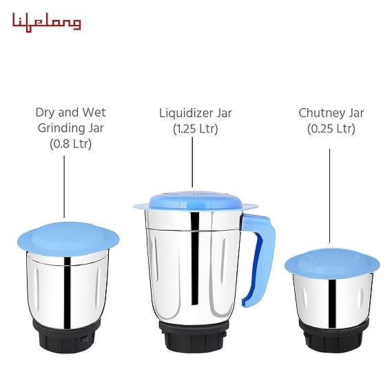 Lifelong Bolt LLMG70 750W Mixer Grinder (White, Blue, 3 Jars)