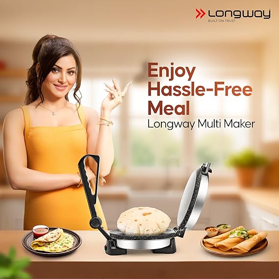 Longway Automatic Electric Roti Maker | Non-Stick Stainless Steel Press for Roti, Chapati & Parathas Multipurpose | (1000 W, Silver)