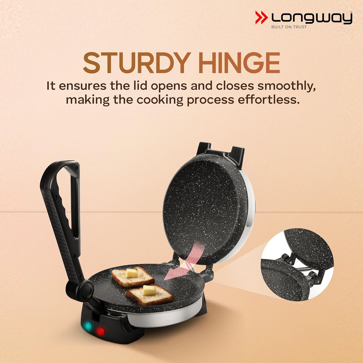 Longway Automatic Electric Roti Maker | Non-Stick Stainless Steel Press for Roti, Chapati & Parathas Multipurpose | (1000 W, Silver)