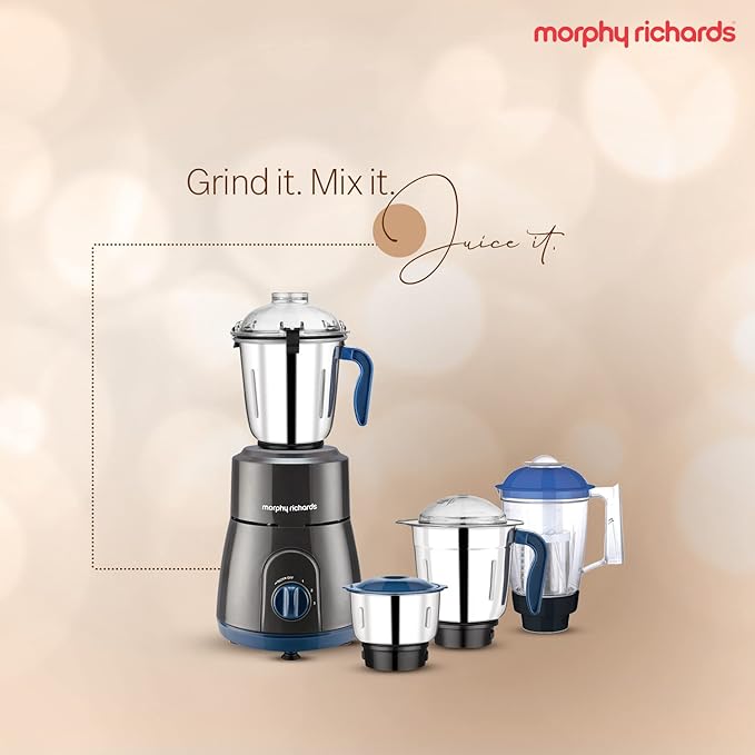 Morphy Richards 750W Relish 4 Jars Mixer Grinder, Black and Blue, Regular