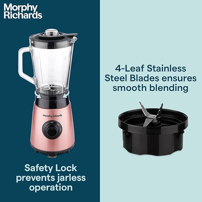 Morphy Richards Blendexpert 400 W Powerful Copper Motor, 25000 Rpm, 2 Smoothie Jars With Flip Lid Top, Stainless Steel Body, Rose Gold, 400 Watt