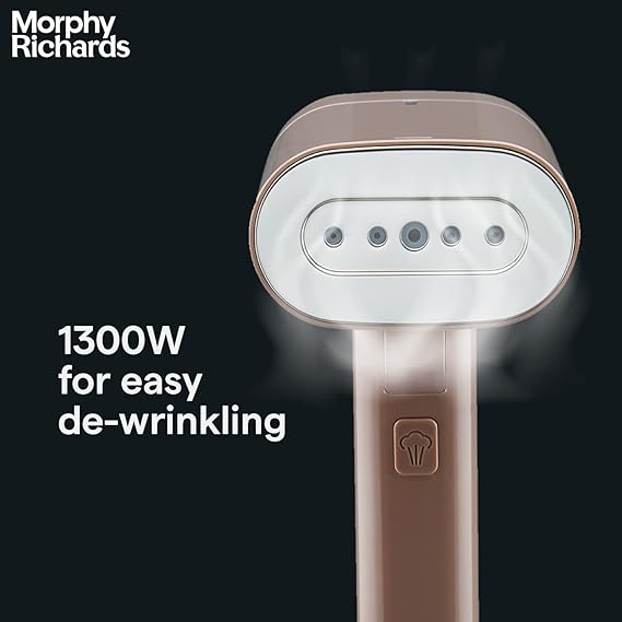 Morphy Richards SteamPro 1300 W Handheld Garment Steamer | With 130ml Detachable Water Tank | Foldable & Lightweight | Champagne Gold