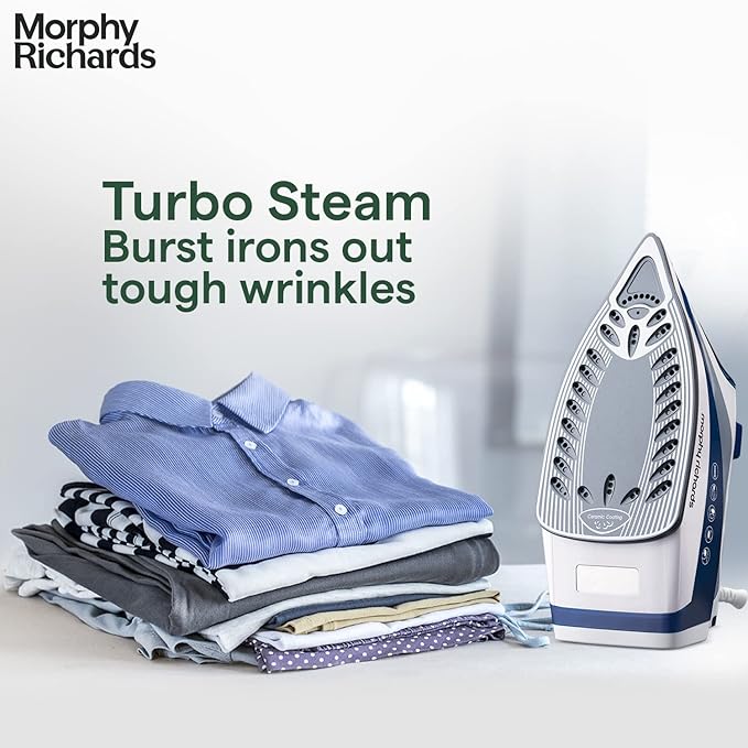 Morphy Richards Super Glide 2000W Steam Iron with Steam Burst, Vertical and Horizontal Ironing, Ceramic Coated Soleplate, Blue