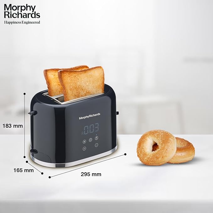 Morphy Richards Windsor Series Digital 2 Slice 800W Pop Up Toaster|8-Browning Levels|Reheat&Defrost|Wide Bread Slots|Bun Warmer|Dust Cover|Removable Crumb Tray