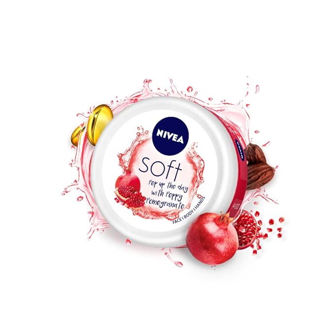 NIVEA Soft Light Moisturizer 200ml | Peppy Pomegranate | For Face, Hand & Body, Instant Hydration | Non-Greasy Cream | With Vitamin E & Jojoba Oil | All Skin Types (Pack of 2)