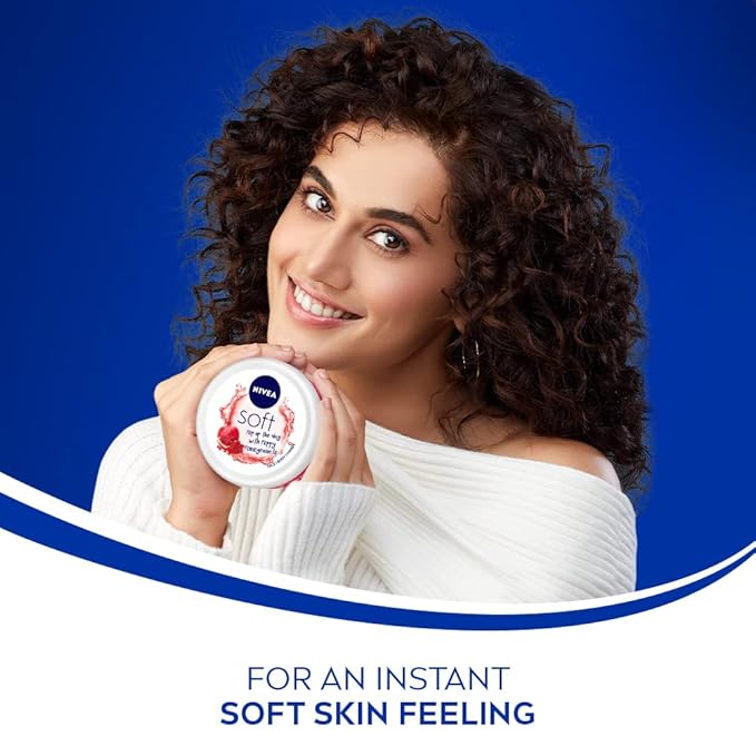 NIVEA Soft Light Moisturizer 200ml | Peppy Pomegranate | For Face, Hand & Body, Instant Hydration | Non-Greasy Cream | With Vitamin E & Jojoba Oil | All Skin Types (Pack of 2)