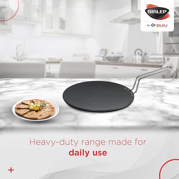 Nirlep - ECG 28 Aluminium Ebony 28 Cm Hard Anodized Concave Tawa, Black 4 mm