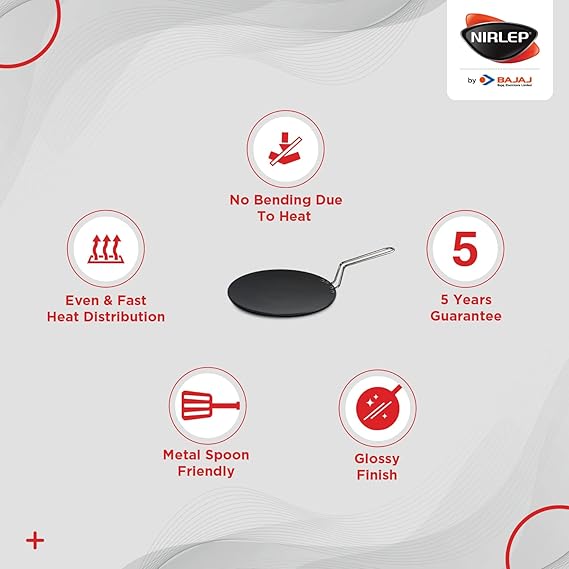Nirlep - ECG 28 Aluminium Ebony 28 Cm Hard Anodized Concave Tawa, Black 4 mm