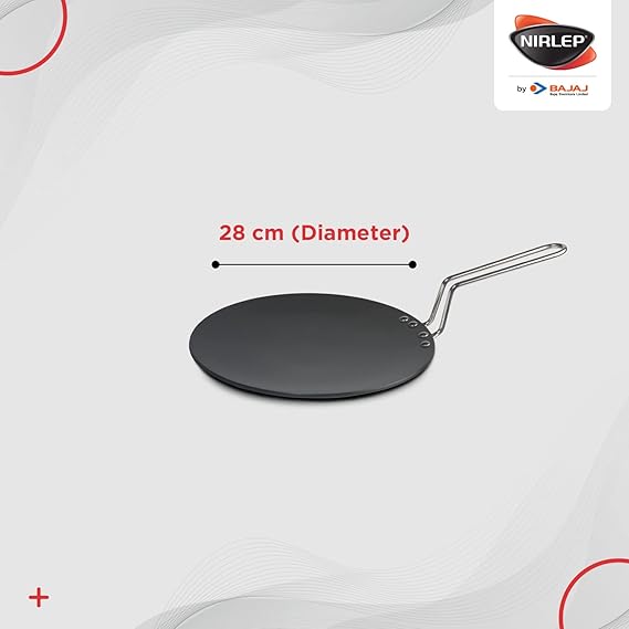 Nirlep - ECG 28 Aluminium Ebony 28 Cm Hard Anodized Concave Tawa, Black 4 mm