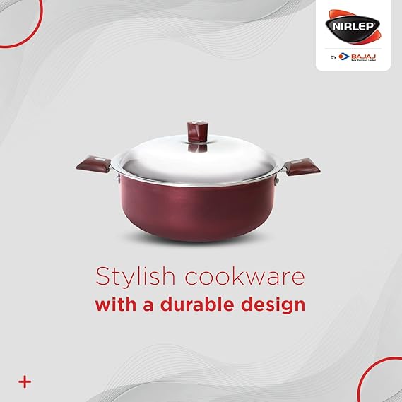 Nirlep Casserole IJCS3 Non Stick Induction Compatible (Maroon,Red)