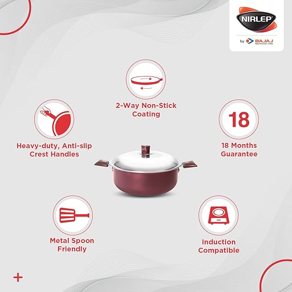 Nirlep Casserole IJCS3 Non Stick Induction Compatible (Maroon,Red)