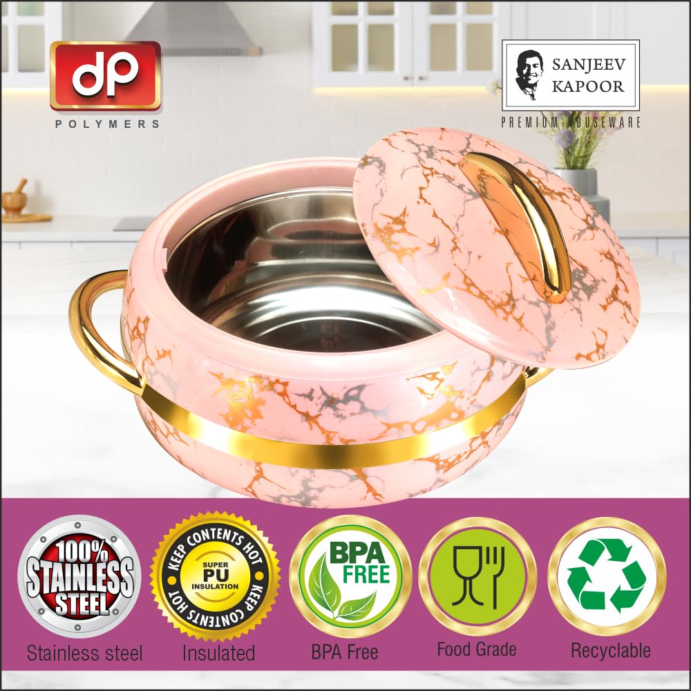 SANJEEV KAPOOR PREMIUM HOUSEWARE OPTIMA CASSEROLE(2500ML), PINK | Stainless Steel | Insulated |BPA Free | Food Grade | Recyclable