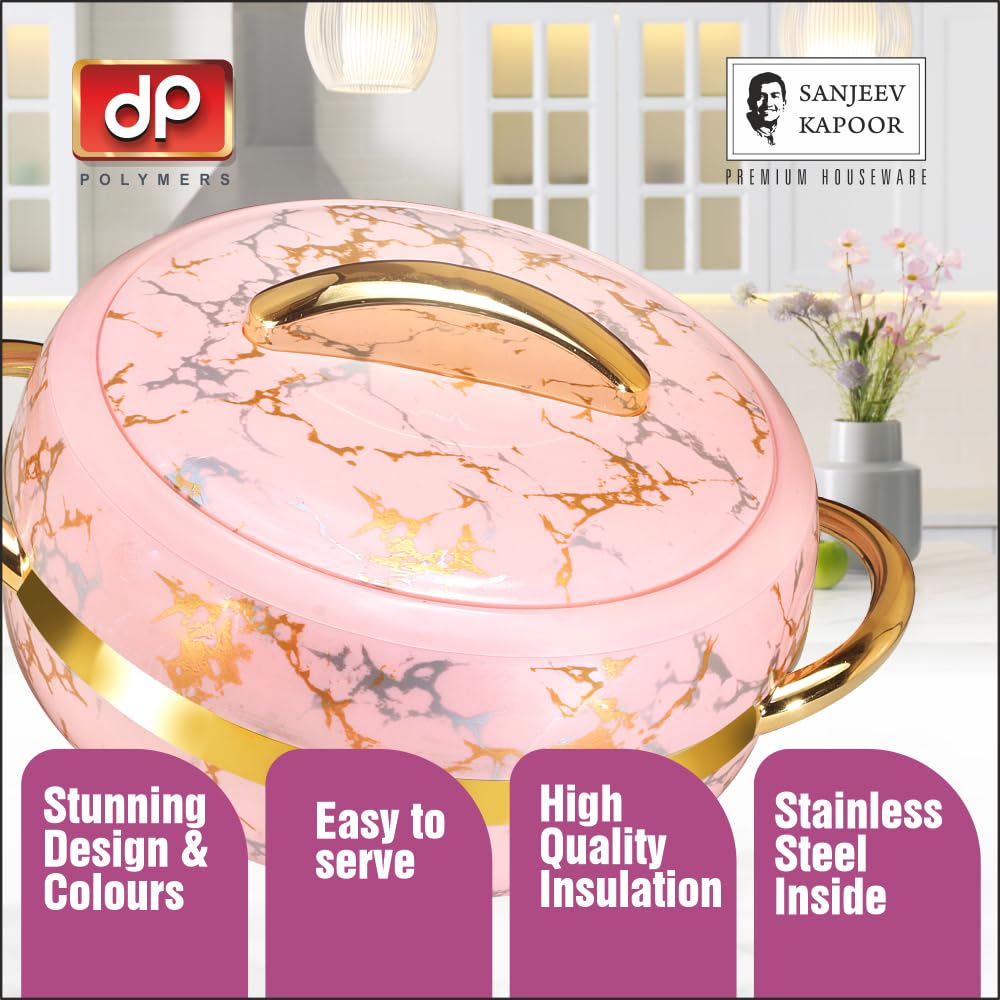 SANJEEV KAPOOR PREMIUM HOUSEWARE OPTIMA CASSEROLE(2500ML), PINK | Stainless Steel | Insulated |BPA Free | Food Grade | Recyclable