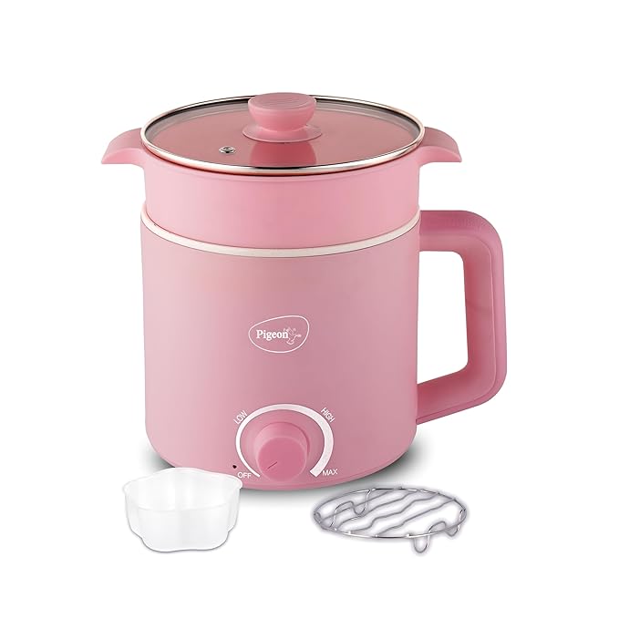 Pigeon by Stovekraft Swift Plus Multi-Cook Kettle 1.5L with Steamer, Egg Rack - Pink