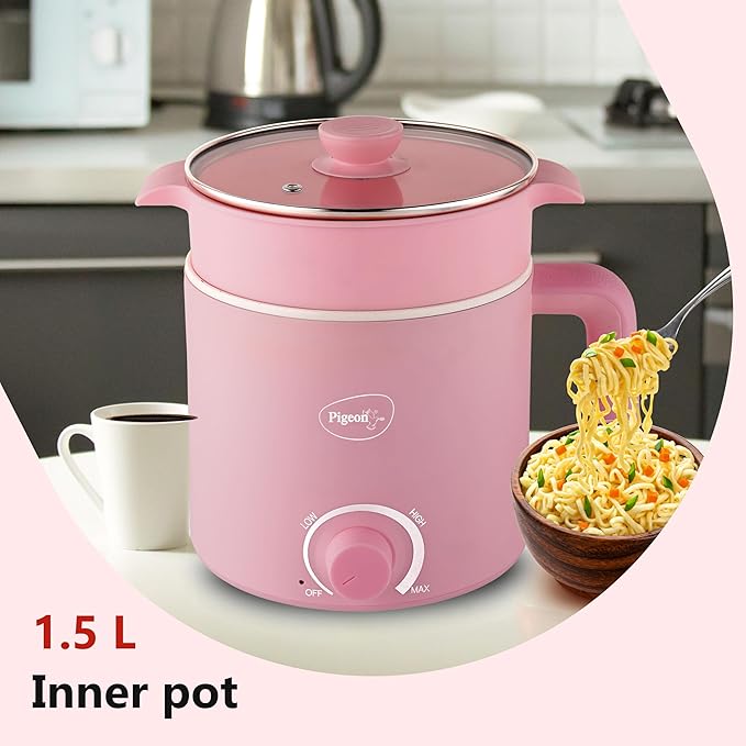 Pigeon by Stovekraft Swift Plus Multi-Cook Kettle 1.5L with Steamer, Egg Rack - Pink