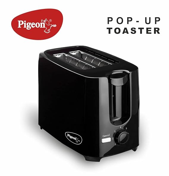 Pigeon 2 Slice Auto Pop up Toaster. A Smart Bread Toaster for Your Home (750 Watt) (Black)