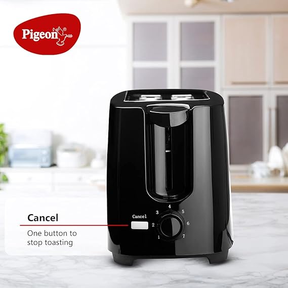 Pigeon 2 Slice Auto Pop up Toaster. A Smart Bread Toaster for Your Home (750 Watt) (Black)