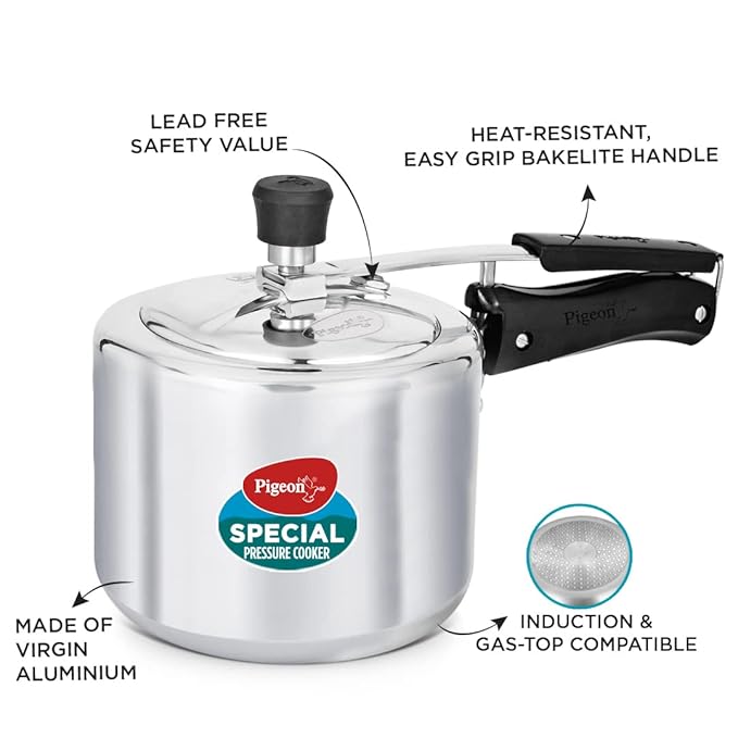 Pigeon by Stovekraft 12261 Induction Base Inner Lid Aluminium Pressure Cooker, 3L, Silver