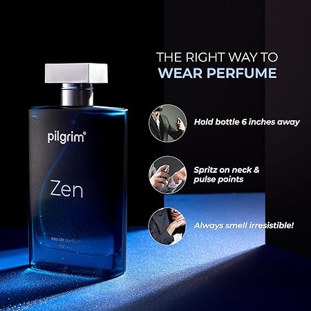 Pilgrim Men Zen Eau De Parfum With Aqua Notes & Aromatic Vetiver | Long Lasting Aquatic Fragrance | Experience Breeze Along The Ocean | Designed in France | 100 Ml