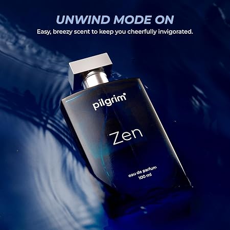 Pilgrim Men Zen Eau De Parfum With Aqua Notes & Aromatic Vetiver | Long Lasting Aquatic Fragrance | Experience Breeze Along The Ocean | Designed in France | 100 Ml