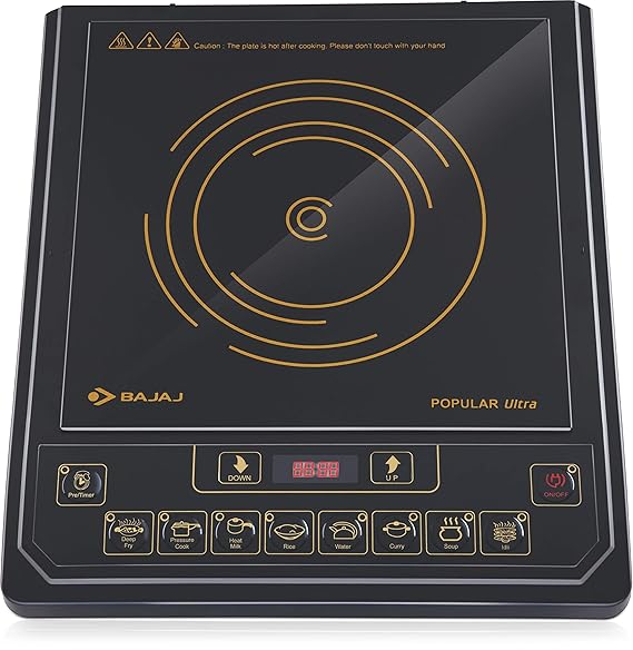 Bajaj Popular Ultra 1400W Induction Cooktop | Pan Sensor Technology | Voltage Pro Technology | LED Display