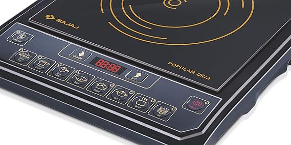 Bajaj Popular Ultra 1400W Induction Cooktop | Pan Sensor Technology | Voltage Pro Technology | LED Display
