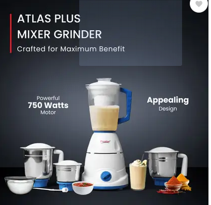 Prestige Plus 750W Juicer Mixer Grinder (Prestige_Atlas | 4 Jars | Super-Efficient Stainless Steel Blades | Blue, White)