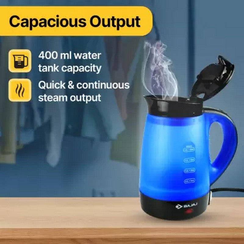 Bajaj GS1 600 Watt Garment Steamer Cum Kettle, Black/Blue